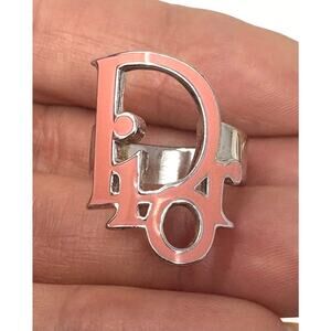 Christian Dior Pink Logo Ring Silver Enamel Vintage 2000s Size 5

Galliano era.